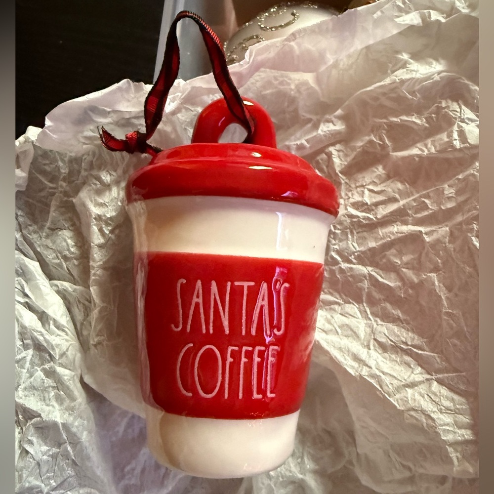 Red and White Santa's Coffee Ornament